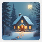 Cozy Winter Cabin Christmas Quadratischer Aufkleber (Vorderseite)