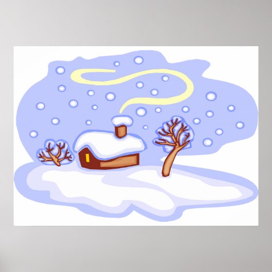 Cozy Winter Cabin in Snow Frosty Landscape Poster (Vorne)
