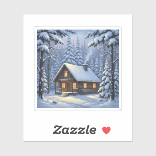 Cozy Winter Cabin in Snowy Forest Holiday Aufkleber (Blatt)