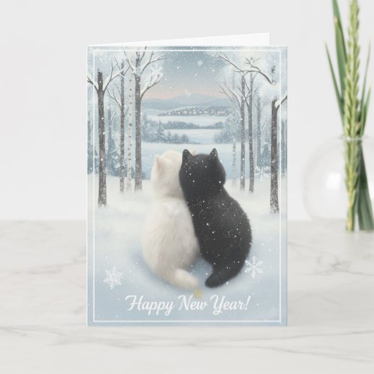 Cozy Winter Cats “Happy New Year” Folded Greeting  Karte (Vorderseite)