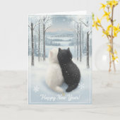 Cozy Winter Cats “Happy New Year” Folded Greeting Karte (Gelbe Blume)