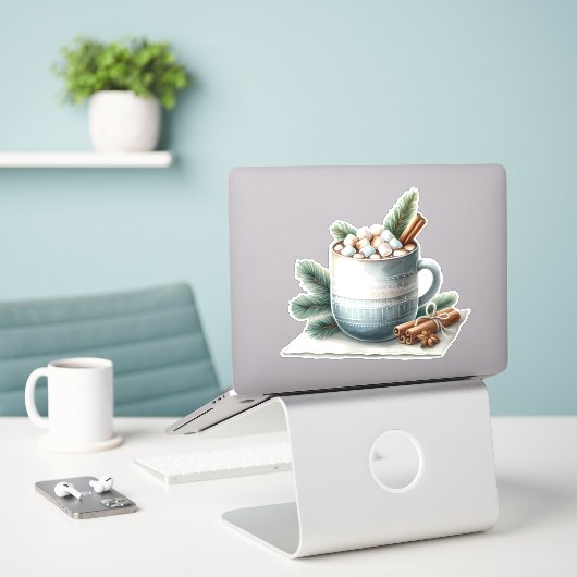 Cozy Winter Cocoa Marshmallow Mug Scene Aufkleber (Laptop auf Schreibtisch)
