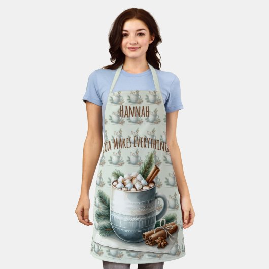 Cozy Winter Cocoa Marshmallow Mug Scene Schürze (Getragen)