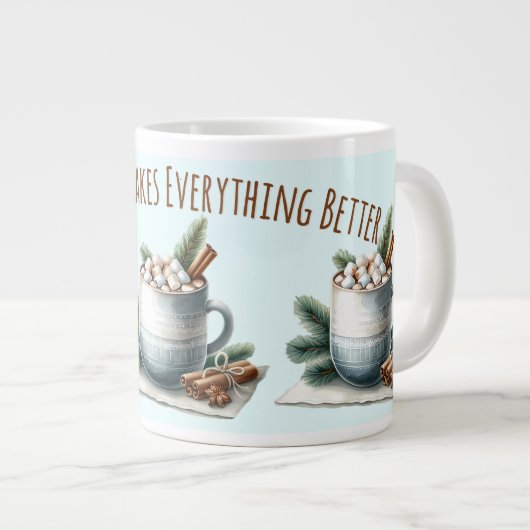 Cozy Winter Cocoa Marshmallow Scene Jumbo-Tasse (Vorderseite Rechts)