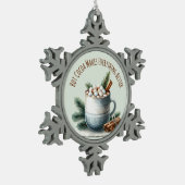 Cozy Winter Cocoa Marshmallow Scene Schneeflocken Zinn-Ornament (Links)