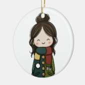 Cozy Winter Girl - Pom‑Pom Pocket Coat Keramik Ornament (Links)