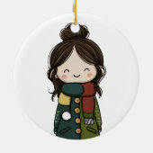 Cozy Winter Girl - Pom‑Pom Pocket Coat Keramik Ornament (Hinten)