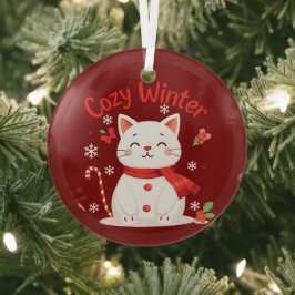 COZY WINTER - KITTY SNOWMAN - RED GLASS ORNAMENT AUS GLAS