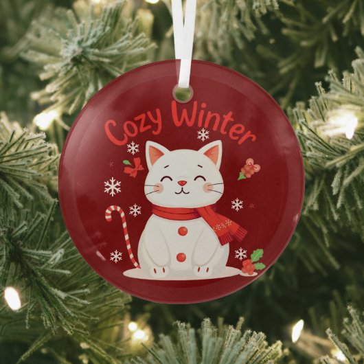 COZY WINTER - KITTY SNOWMAN - RED GLASS ORNAMENT AUS GLAS (InSitu)