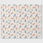 Cozy Winter Mittens & Mug Watercolor Pattern  Geschenkpapier (Flach)