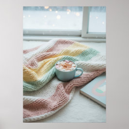 Cozy Winter Morning – Pastel Blanket and Hot Cocoa Poster