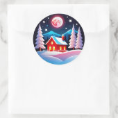Cozy Winter Night Village Scene Runder Aufkleber (Tasche)