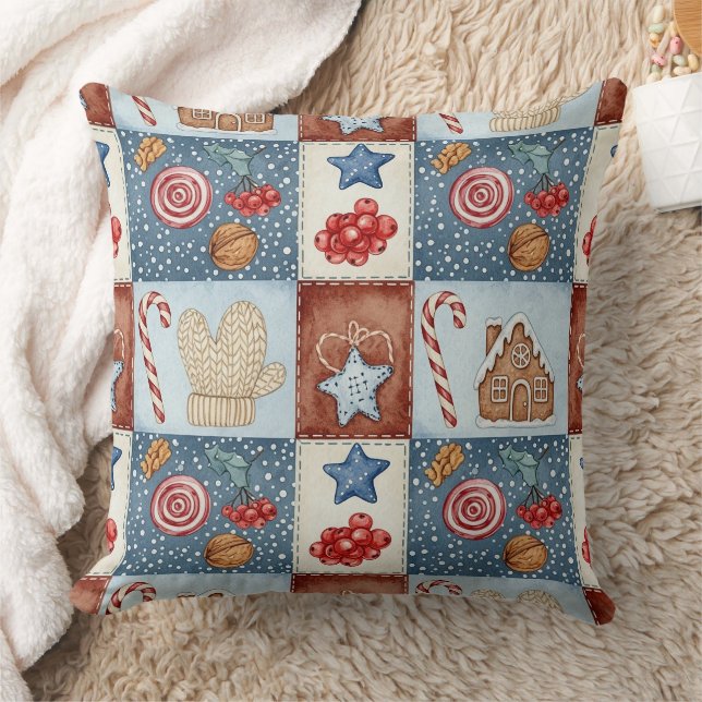 Cozy Winter Patchwork Christmas Kissen (Decke)
