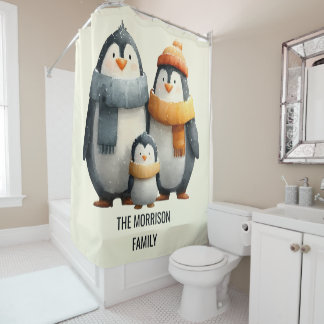 Cozy Winter Penguin Family Duschvorhang