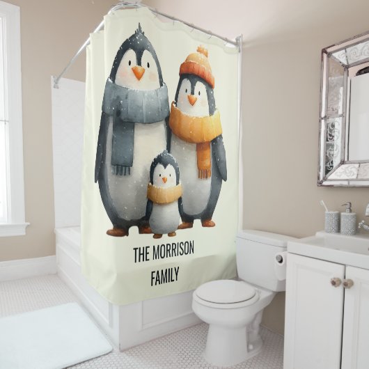 Cozy Winter Penguin Family Duschvorhang (Beispiel)