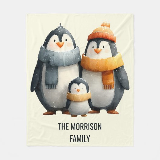 Cozy Winter Penguin Family Fleecedecke (Vorderseite)