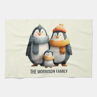 Cozy Winter Penguin Family Geschirrtuch