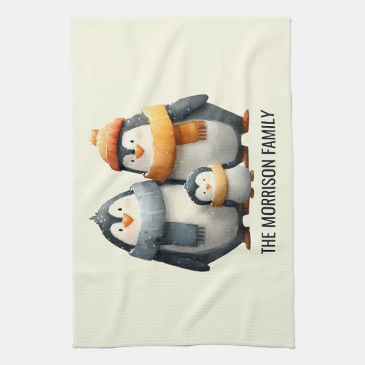 Cozy Winter Penguin Family Geschirrtuch (Vertikal)