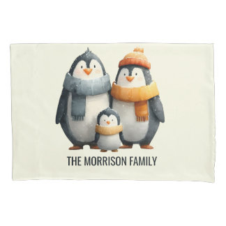 Cozy Winter Penguin Family Kissenbezug