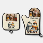 Cozy Winter Penguin Family Ofenhandschuh & Topflappen-Set (Vorderseite)