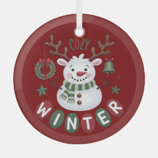 COZY WINTER - REINDEER SNOWMAN - ROT ORNAMENT AUS GLAS