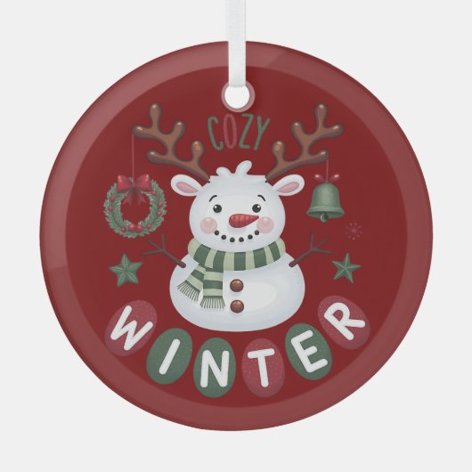 COZY WINTER - REINDEER SNOWMAN - ROT ORNAMENT AUS GLAS (Vorderseite)