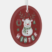 COZY WINTER - REINDEER SNOWMAN - ROT ORNAMENT AUS GLAS (Vorderseite Rechts)