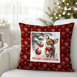 Cozy winter scene baby deer kids room decor  kissen