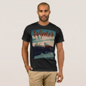 Cozy Winter Snow Rooftop Stylized Landscape T-Shirt (Vorne ganz)
