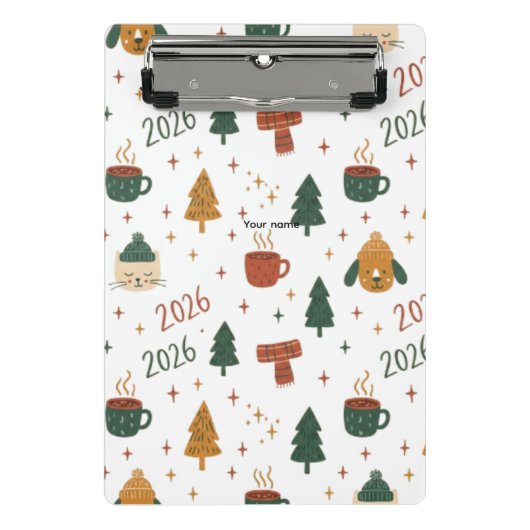 Cozy Winter Vibes 2026 - Cute Puppy and Kitten Chr Mini Klemmbrett (Vorderseite)