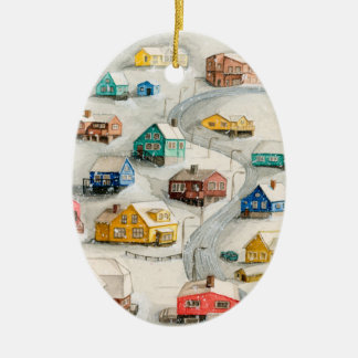 Cozy Winter Village Art Keramik Ornament