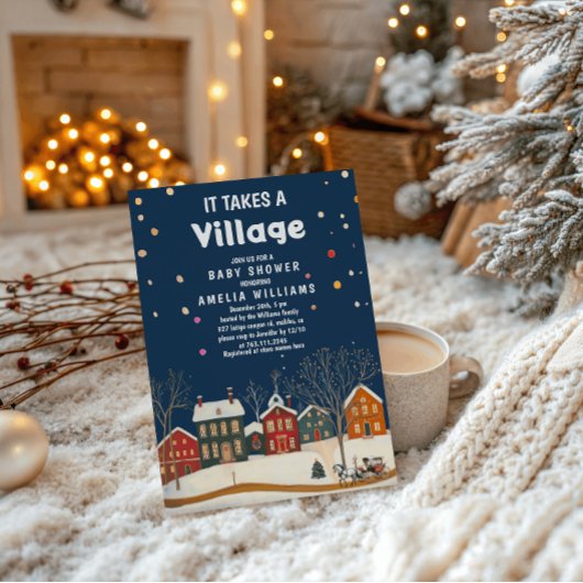 Cozy Winter Village Baby Shower Einladung