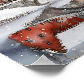 Cozy Winter Village Bridge Watercolor Christmas Poster (Ecke)