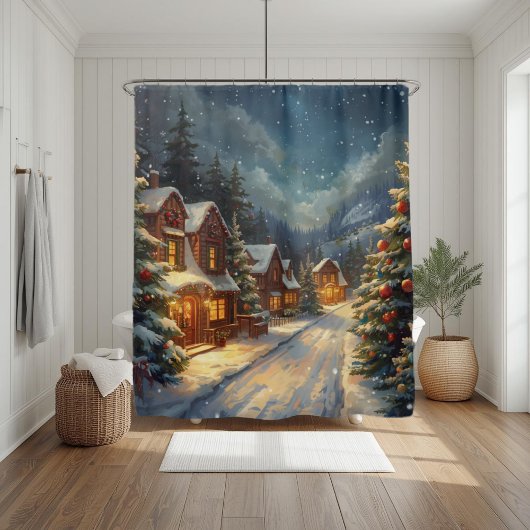 Cozy Winter Village Christmas Shower Curtain  Duschvorhang