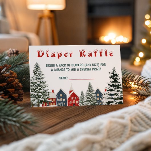Cozy Winter Village Diaper Raffle Card Festive Begleitkarte