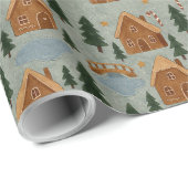 Cozy Winter Village Pattern Wrapping Paper Geschenkpapier (Rolleneckpunkt)