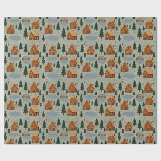 Cozy Winter Village Pattern Wrapping Paper Geschenkpapier (Flach)