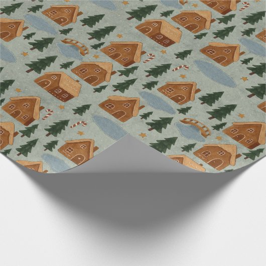 Cozy Winter Village Pattern Wrapping Paper Geschenkpapier (Ecke)