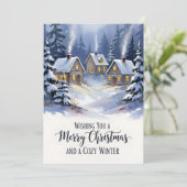 Cozy Winter Village Watercolor Christmas Dankeskarte (Stehend Vorderseite)