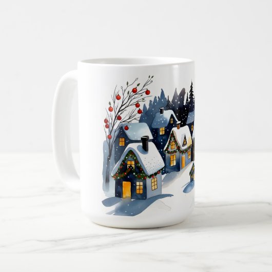 Cozy Winter Village Watercolor Christmas Kaffeetasse (Vorderseite Links)
