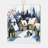 Cozy Winter Village Watercolor Christmas Square Keramikornament (Links)