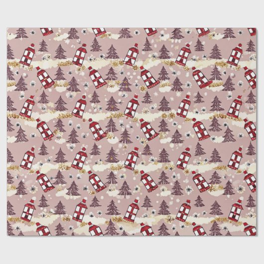 Cozy Winter Village Wrapping Paper Geschenkpapier (Flach)