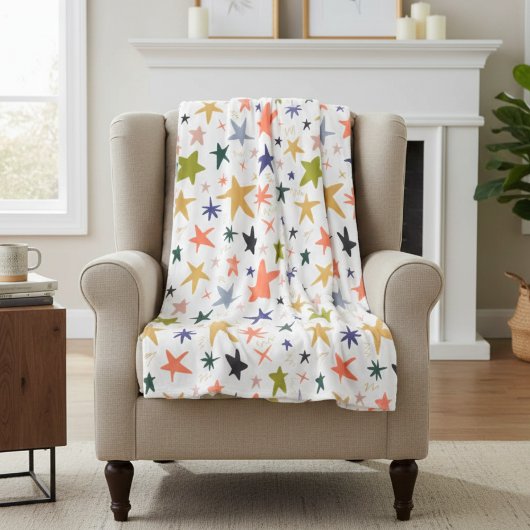 Cozy Winter With Vibrant Colorful Star Pattern Fleecedecke
