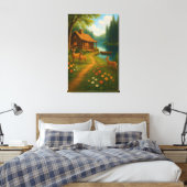 Cozy Woodland Cabin With Deer Stretched Canvas Leinwanddruck (Insitu (Schlafzimmer))