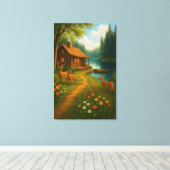 Cozy Woodland Cabin With Deer Stretched Canvas Leinwanddruck (Insitu (Holzboden))