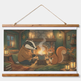Cozy Woodland Campfire Animals Wall Tapestry Wandteppich Mit Holzrahmen