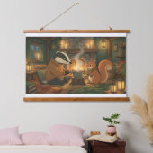 Cozy Woodland Campfire Animals Wall Tapestry Wandteppich Mit Holzrahmen (Schlafzimmer)