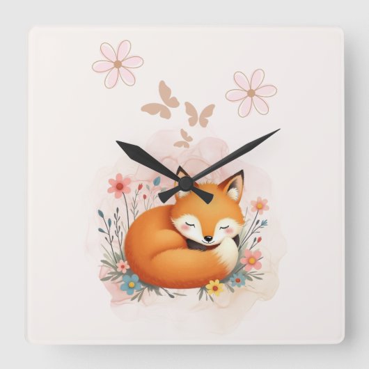 Cozy Woodland Nursery Quadratische Wanduhr (Vorderseite)