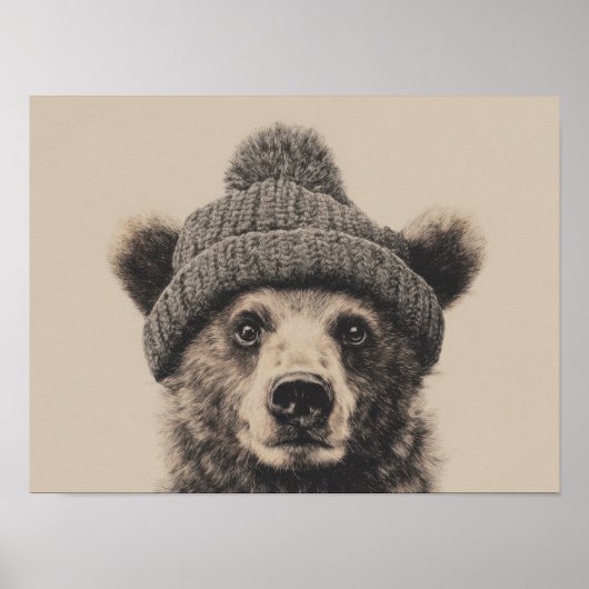 Cozzy Bär in Beanie - Süßes Wintertier Poster (Vorne)