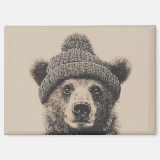 Cozzy Bear mit Beanie - Süßes Wintertier Magnet (Vorderseite)